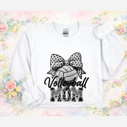 Volleyball Mom Faux Yarn Embroidery Tees/Crewnecks/Hoodies