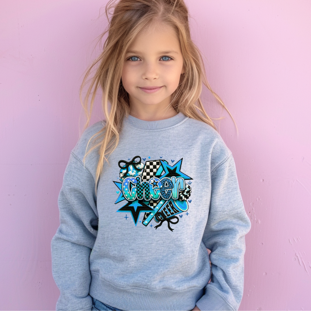 Cheer (Teal Design) Tees/Crewnecks Kids + Adults