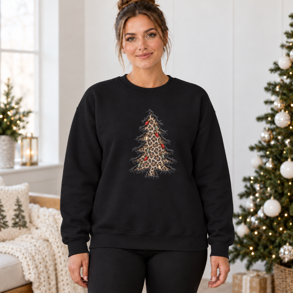 Christmas Tree Frayed Leopard Print