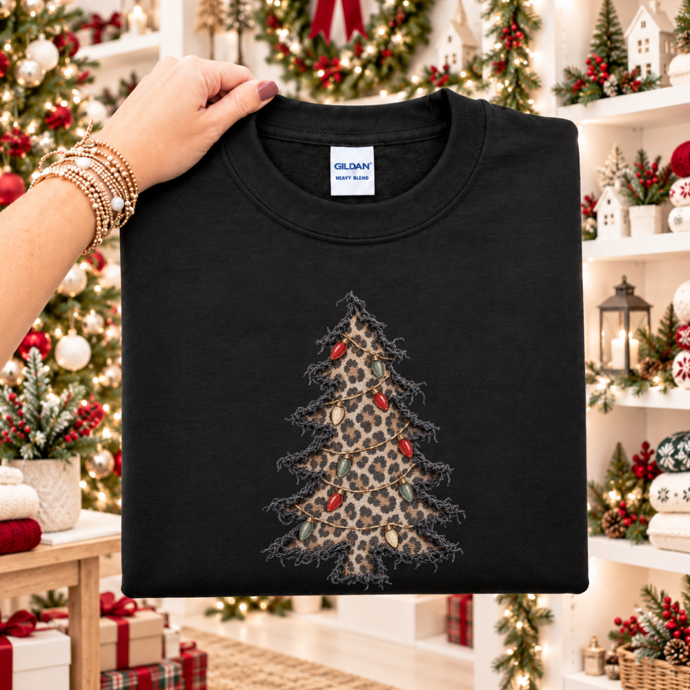 Christmas Tree Frayed Leopard Print