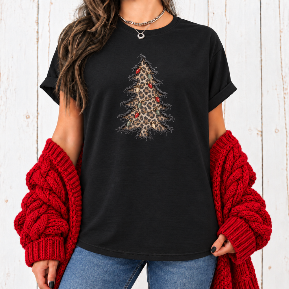 Christmas Tree Frayed Leopard Print