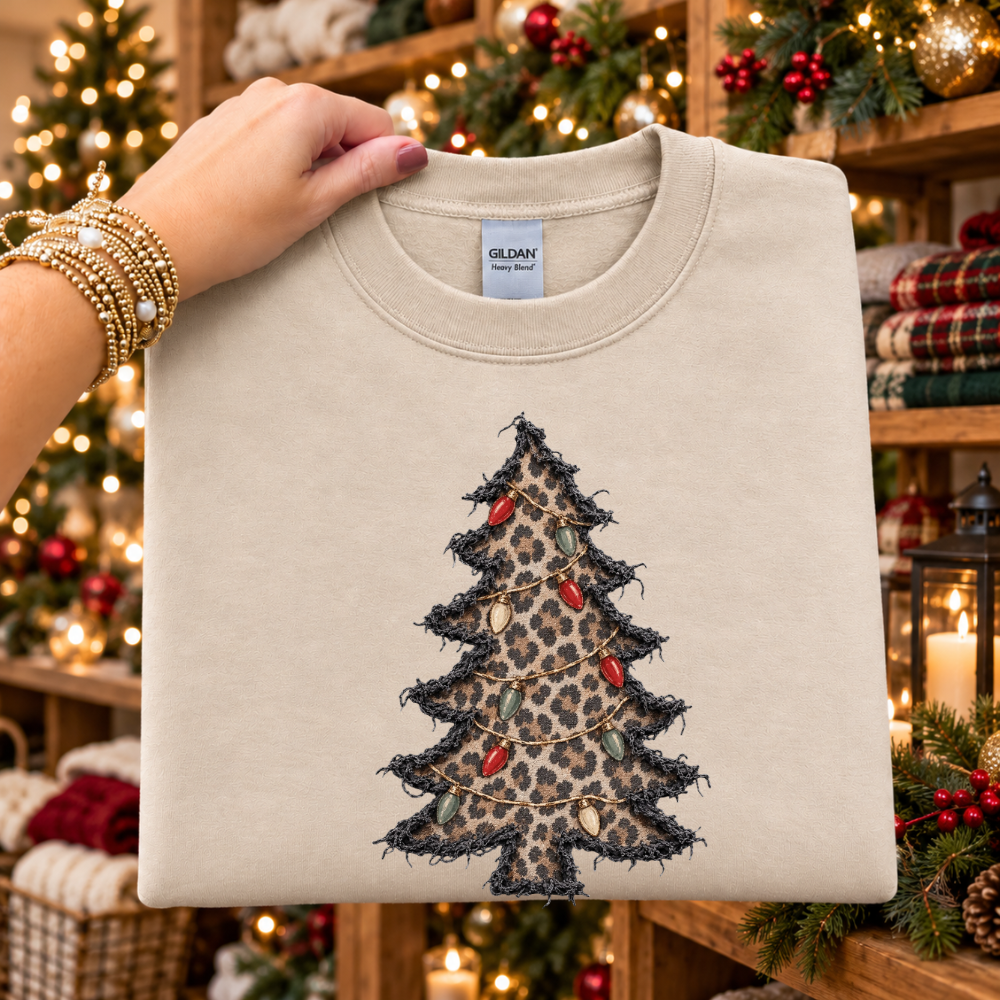 Christmas Tree Frayed Leopard Print