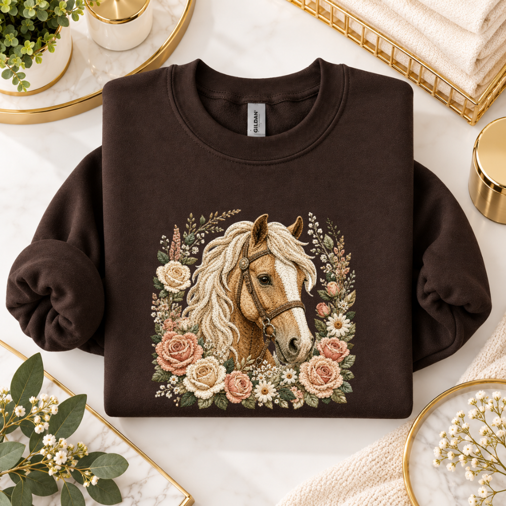 Horse Floral Faux Chenille