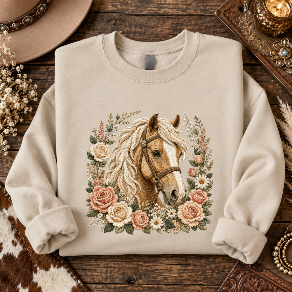Horse Floral Faux Chenille