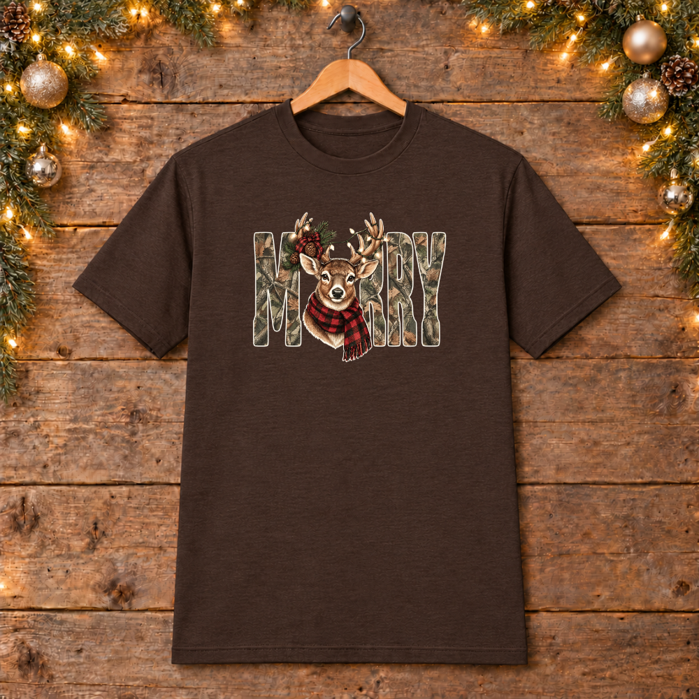 MERRY Deer Camo Christmas Tees