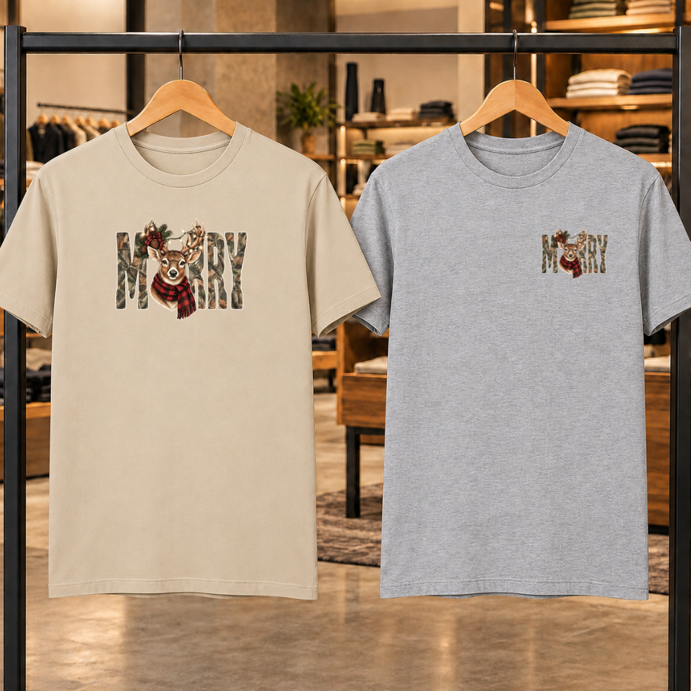 MERRY Deer Camo Christmas Tees