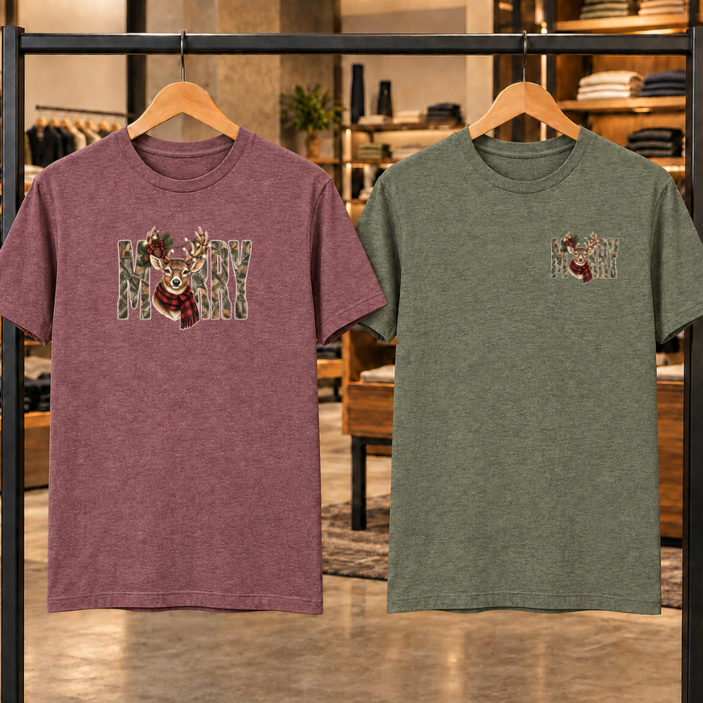 MERRY Deer Camo Christmas Tees
