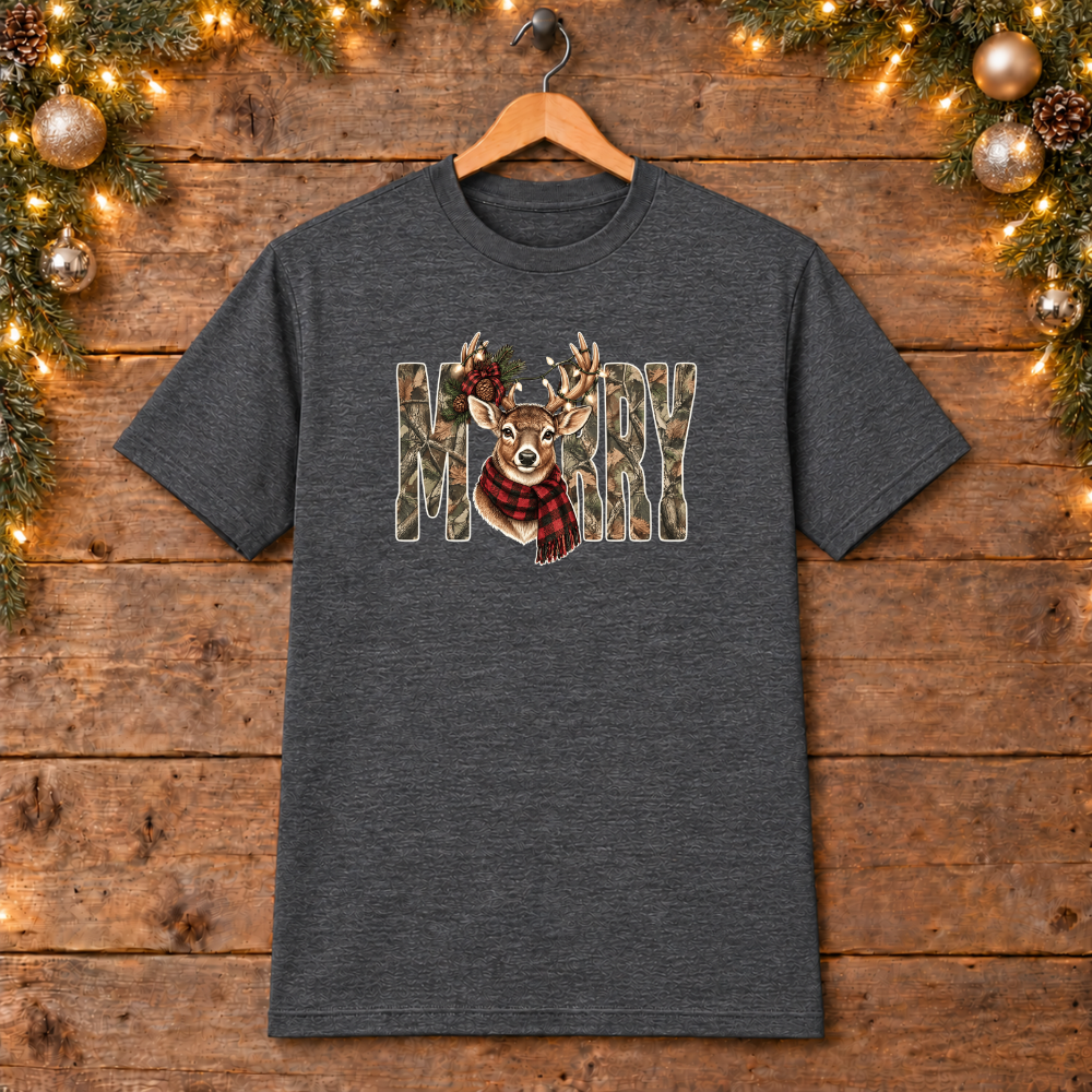 MERRY Deer Camo Christmas Tees