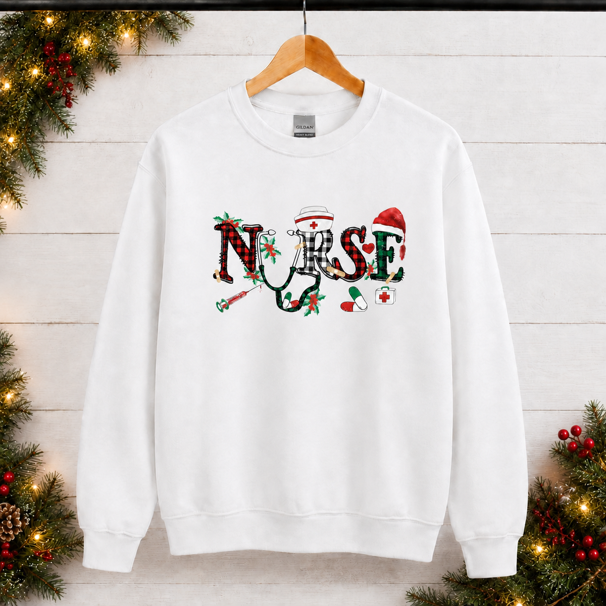 Nurse Christmas White Crewnecks