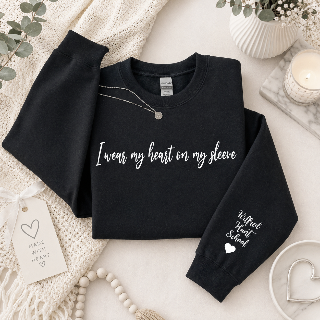 I Wear My Heart on My Sleeve Personalized Crewnecks for Teachers