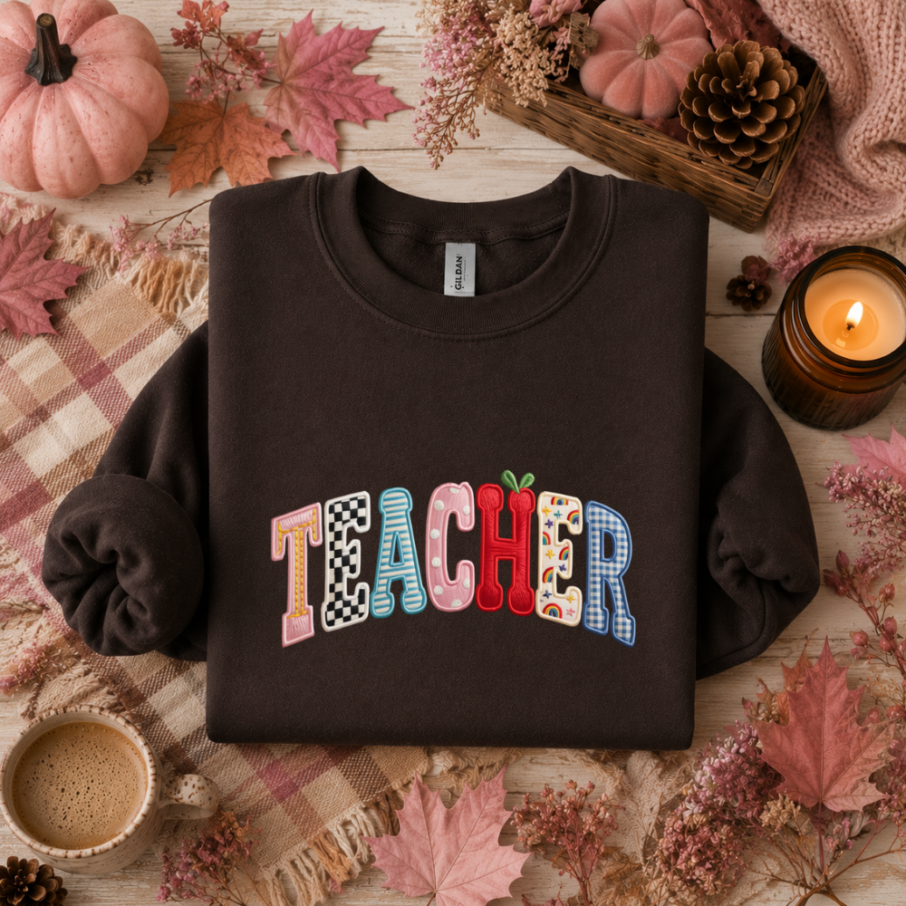 Teacher Faux Embroidery Tees/Crewnecks/Hoodies