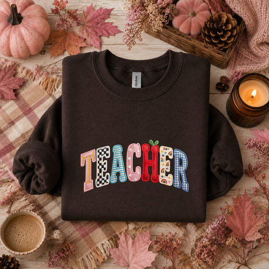 Teacher Faux Embroidery Tees/Crewnecks/Hoodies