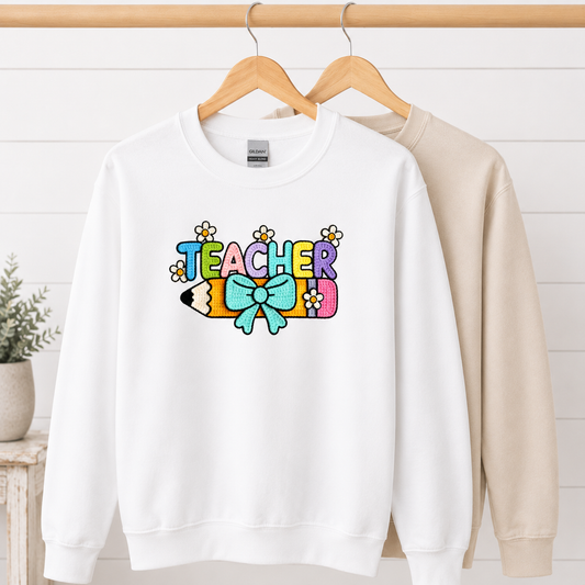Teacher Faux Crochet Crewnecks