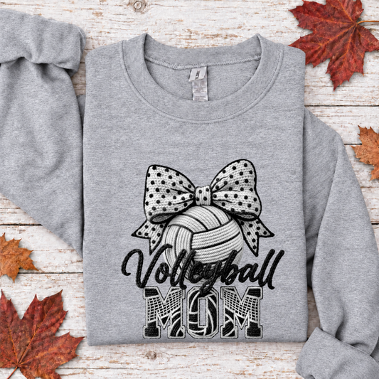 Volleyball Mom Faux Yarn Embroidery Tees/Crewnecks/Hoodies