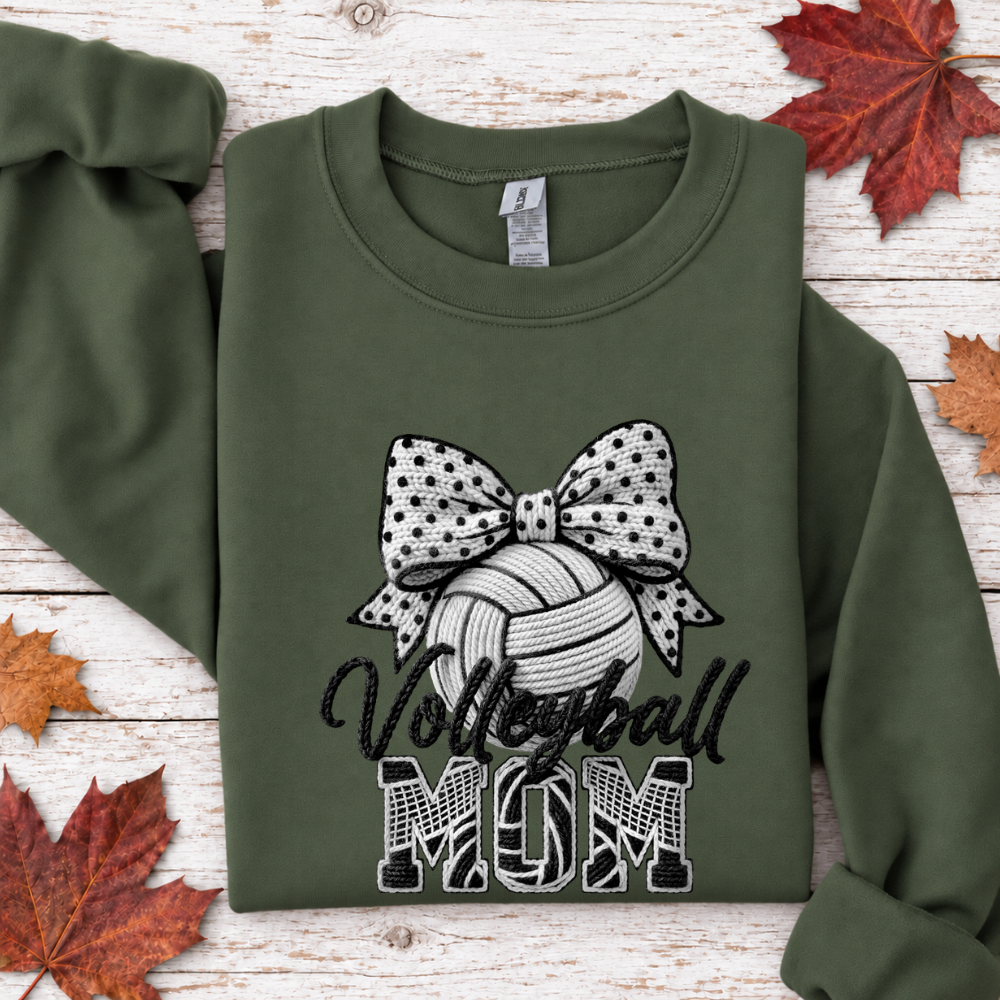 Volleyball Mom Faux Yarn Embroidery Tees/Crewnecks/Hoodies